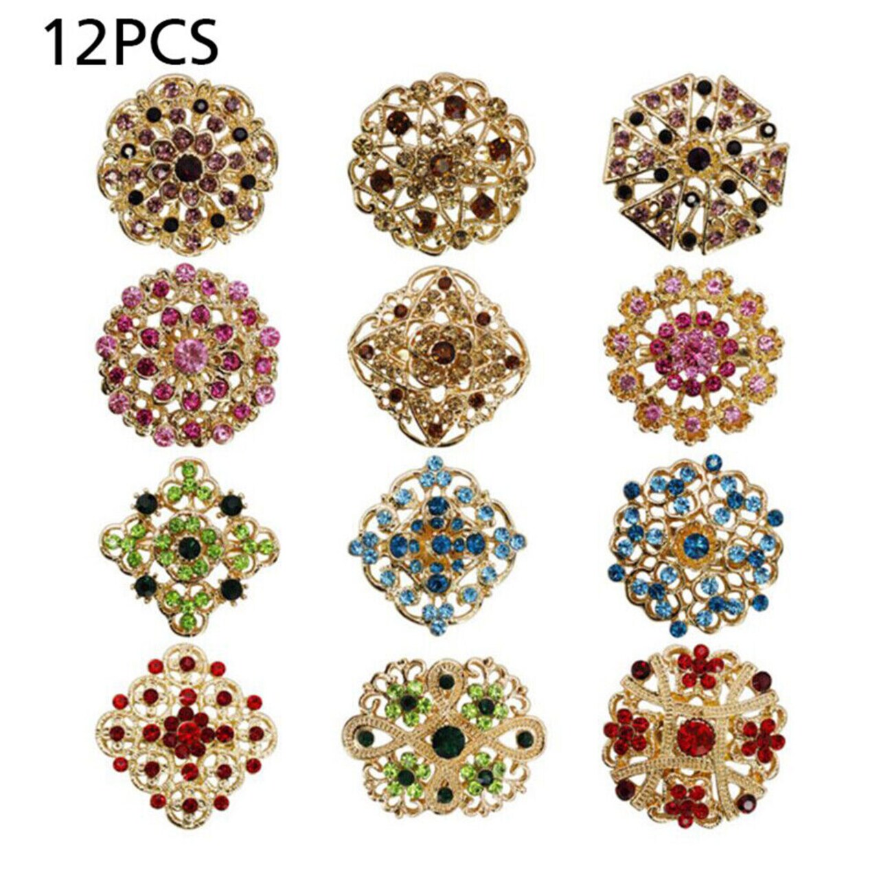 Vintage Alloy Rhinestone Brooch Lot for Wedding DIY Bouquets